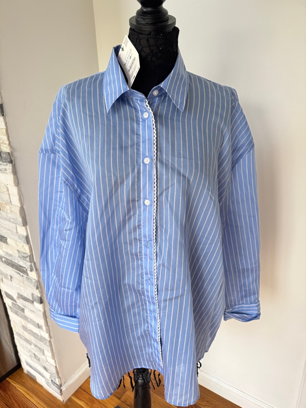 Zara Light Blue & White Striped Button-Down Shirt
